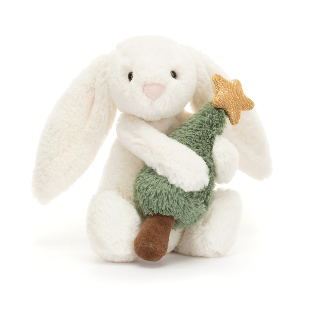 Jellycat Bashful Bunny with Christmas Tree.