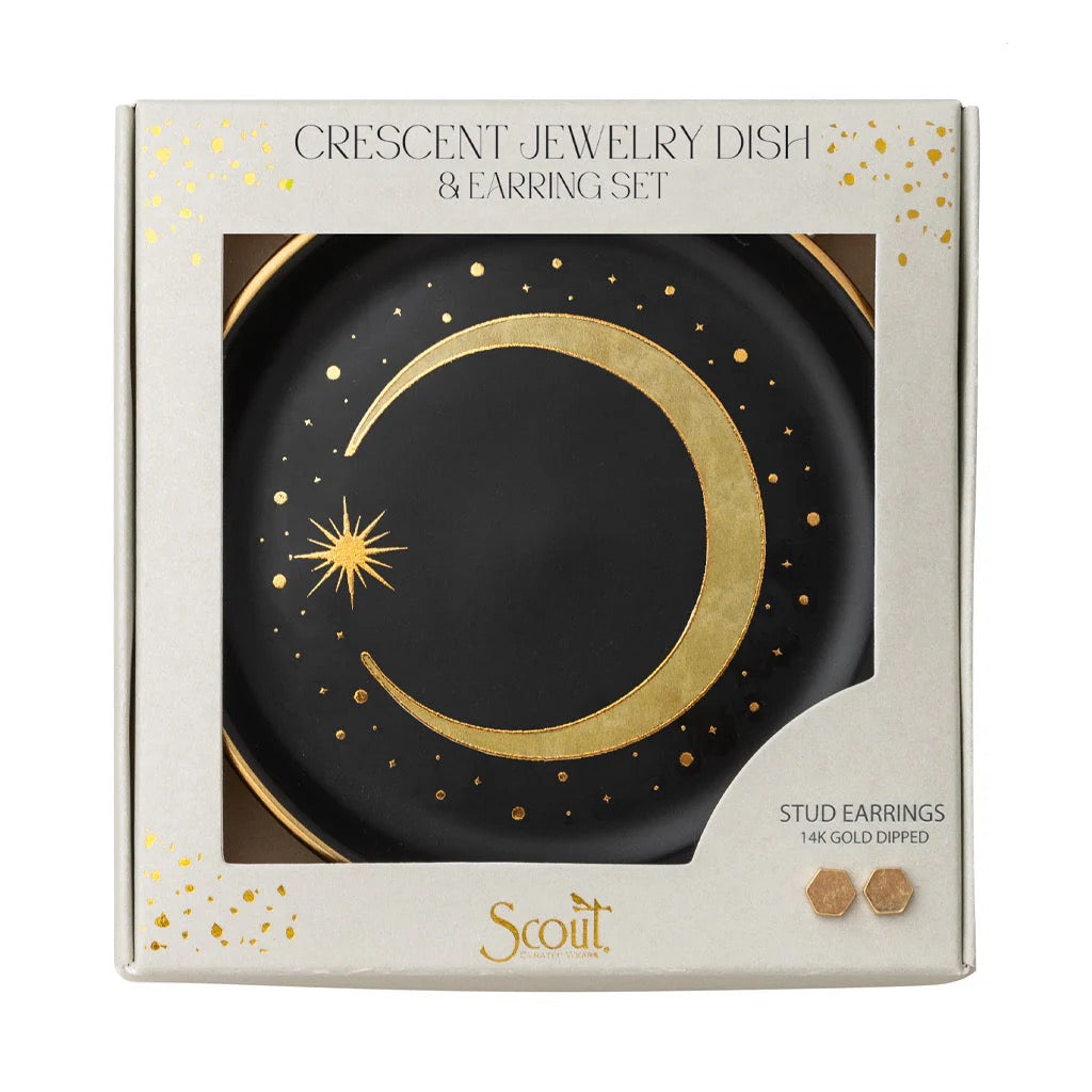 Jewelry Dish & Stud Earring Set Crescent Moon packaging.