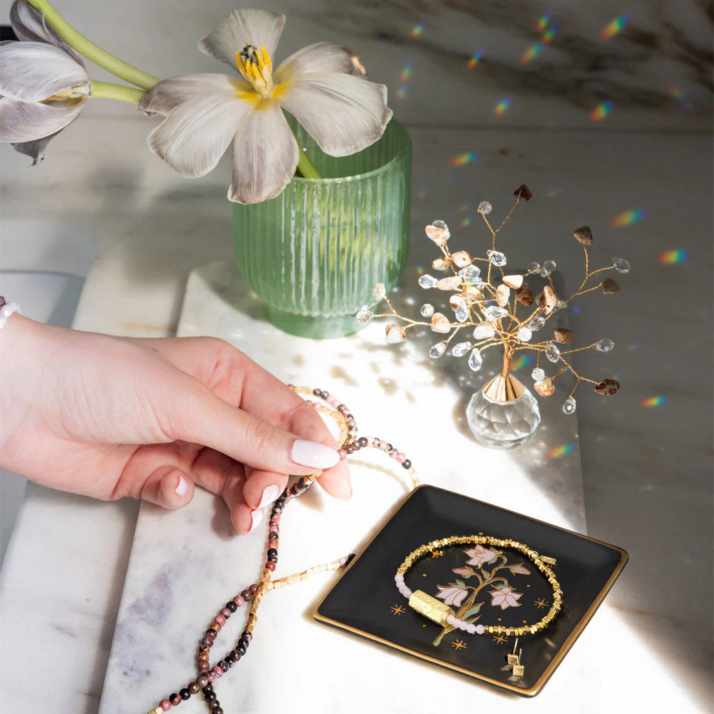 Jewelry Dish & Stud Earring Set Flowers on table.