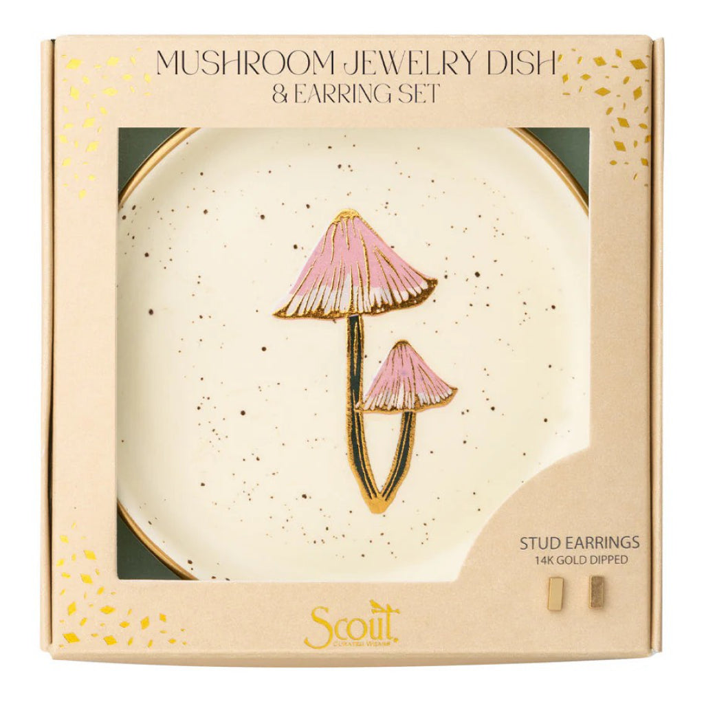 Jewelry Dish & Stud Earring Set Mushrooms packaging.