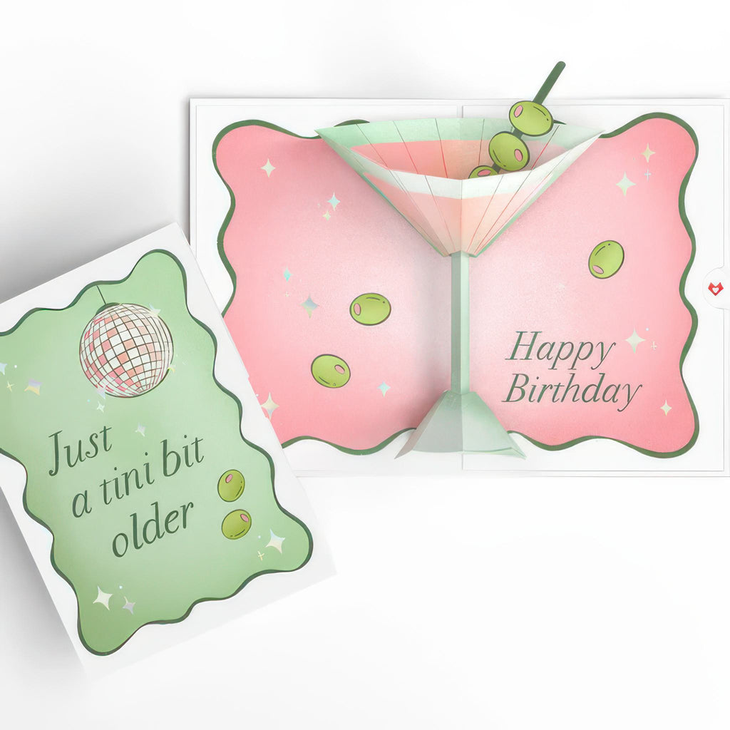 Just A Tini Bit Older Birthday Pop-Up Card opened and closed.