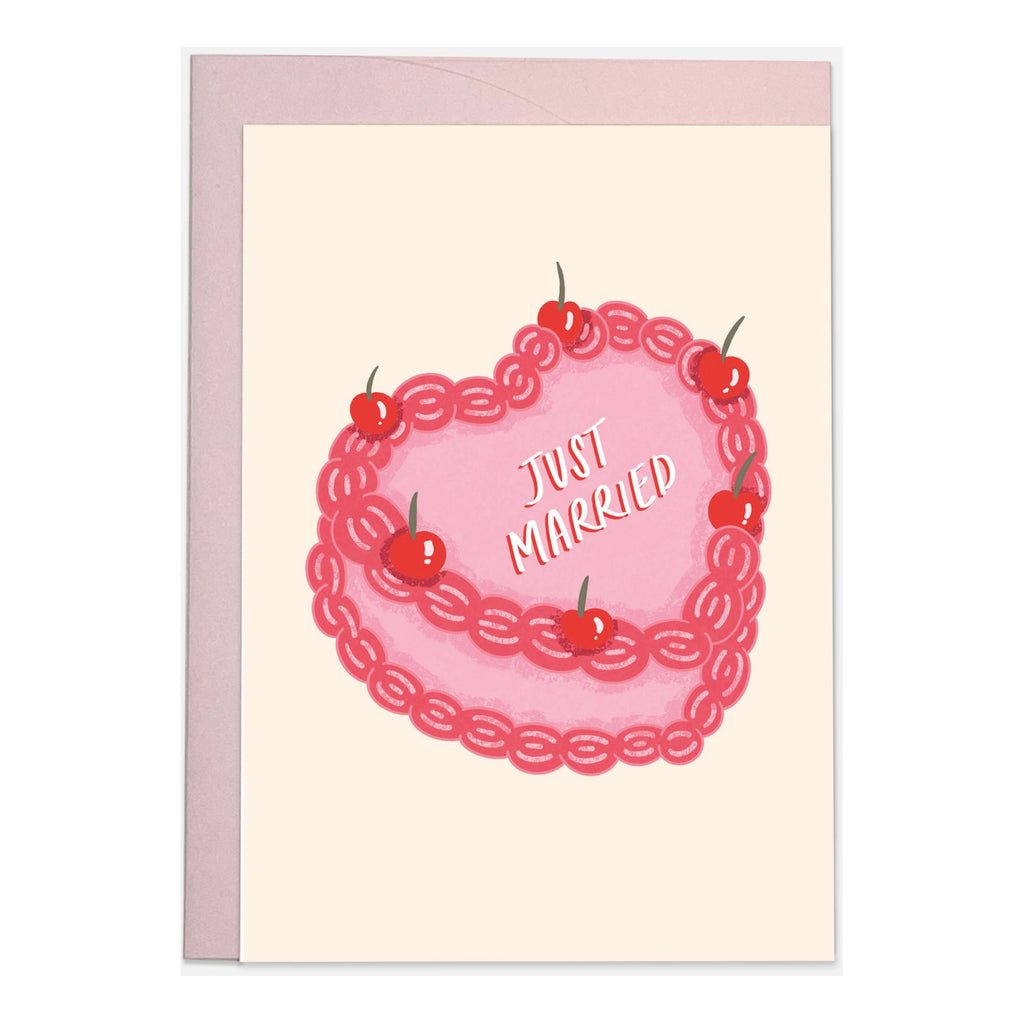 Just Married Heart Cake Wedding Card.