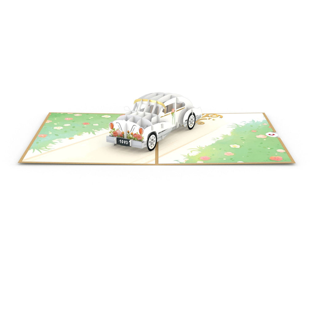 Just Married Wedding Car Pop-Up Card showing whole card.