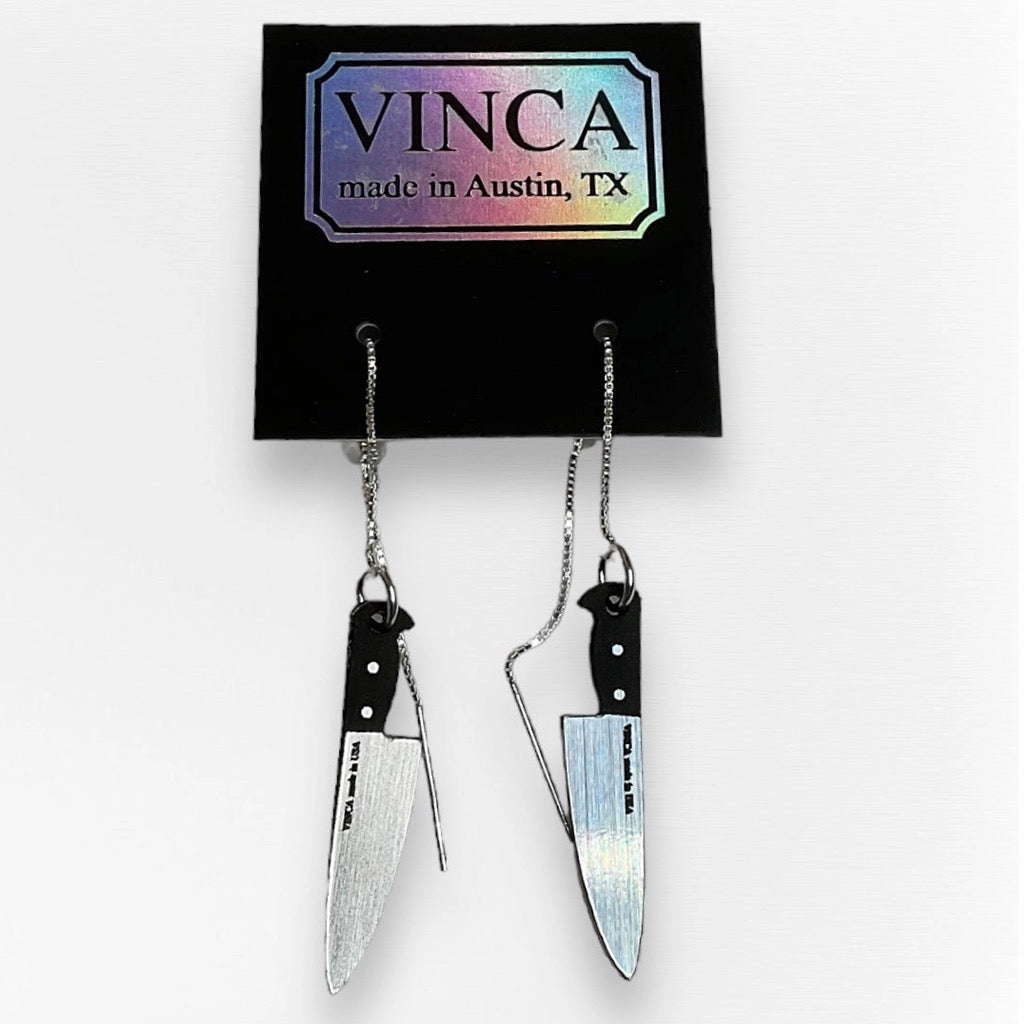 Knife-r Been Better Ear Threaders  Black/Silver.