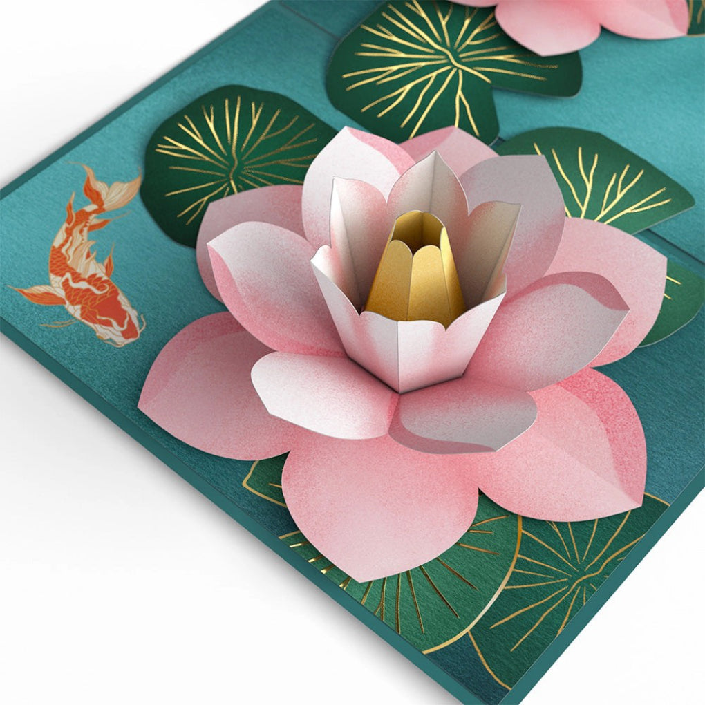 Koi Fish And Lotus Pond Pop-Up Card.