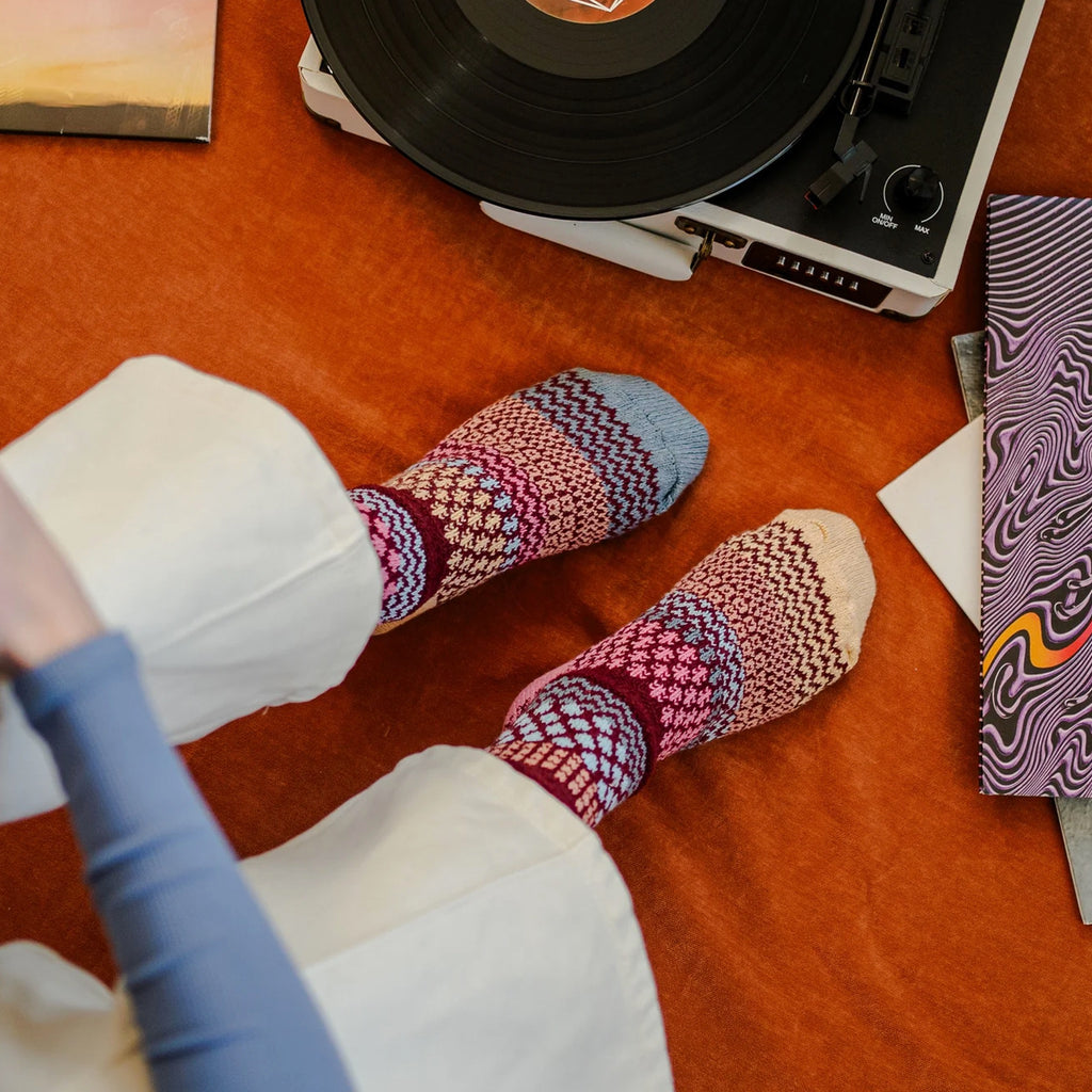 Larkspur Mismatched Crew Socks - looking down.