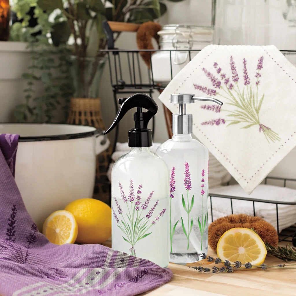 Lavender Soap Pump on counter.