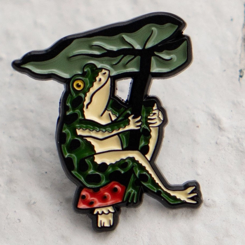 Leaf Umbrella Frog Pin.