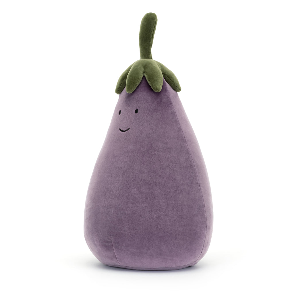 Left view of Jellycat eggplant large.