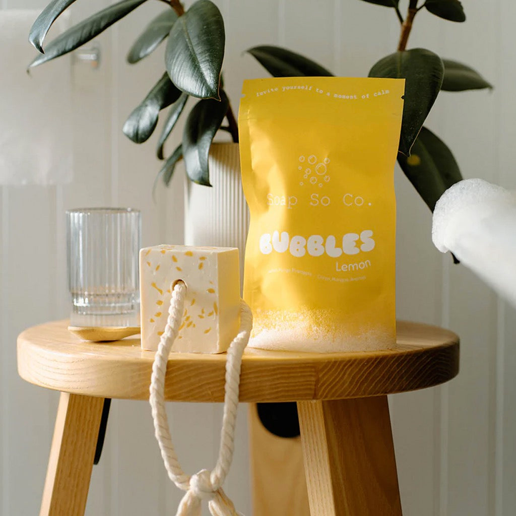 Lemon Bubbles on stool.