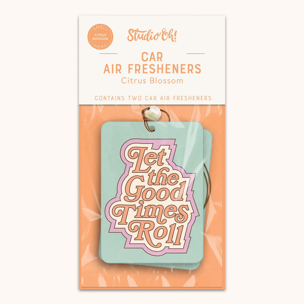 Let The Good Times Roll Car Air Freshener packaging.