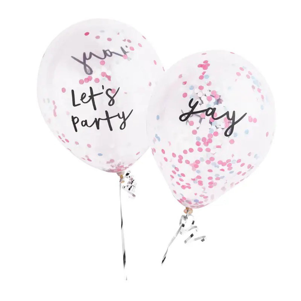 Let's Party' & 'Yay' Pastel Confetti Filled Latex Balloons.