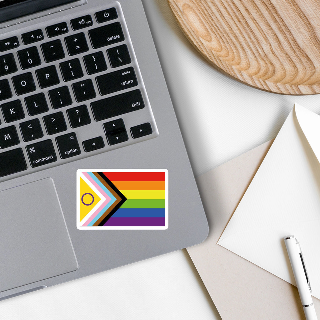 LGBTQ Pride Flag Waterproof Sticker on computer.