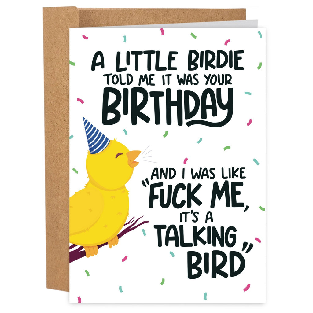 Little Birdie Talking Bird Birthday Card .