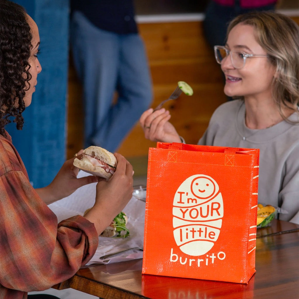 Little Burrito Handy Tote being used.