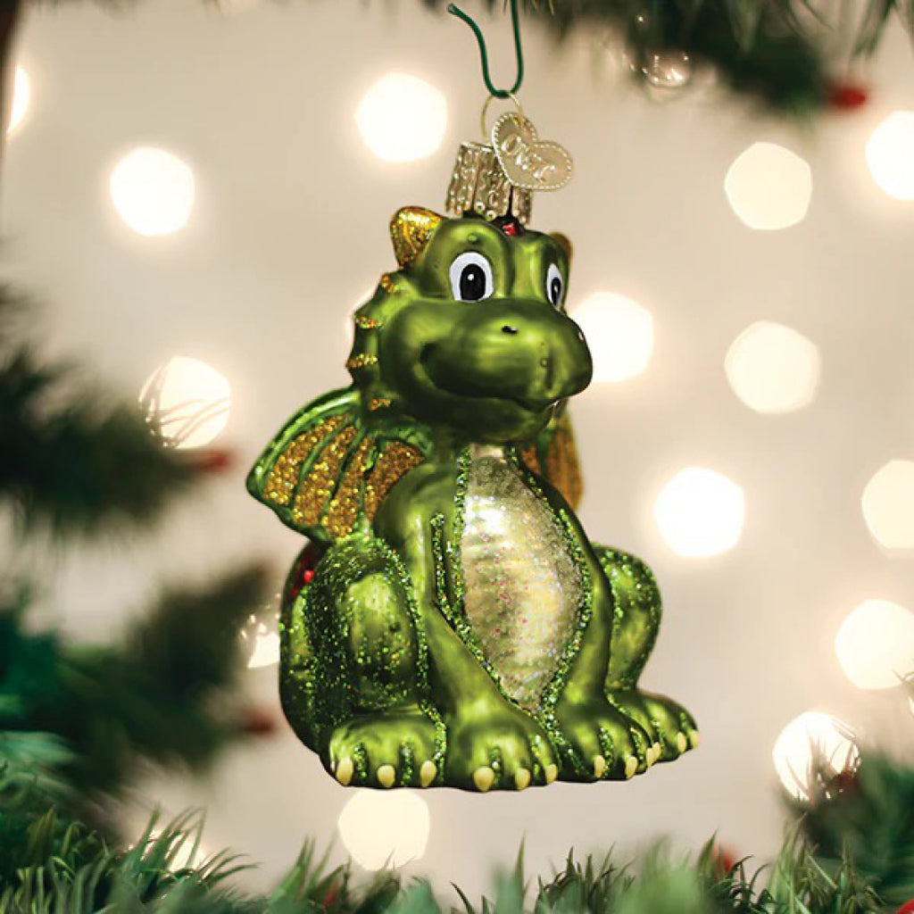 Little Dragon Ornament in tree.