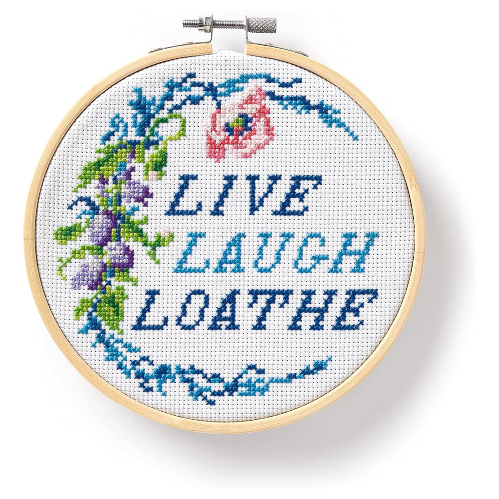 Live Laugh Loathe Cross Stitch Kit completedd.