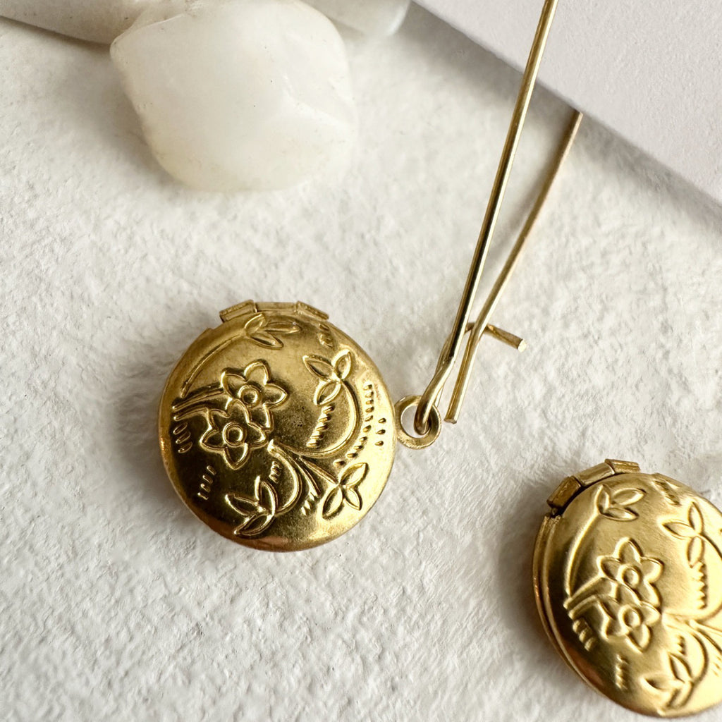 Locket Drop Earrings Brass - alt shot.