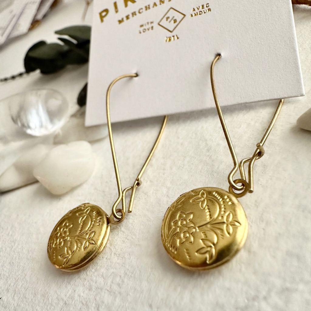 Locket Drop Earrings Brass packaging.