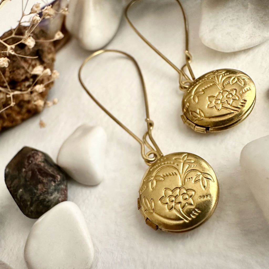 Locket Drop Earrings Brass.