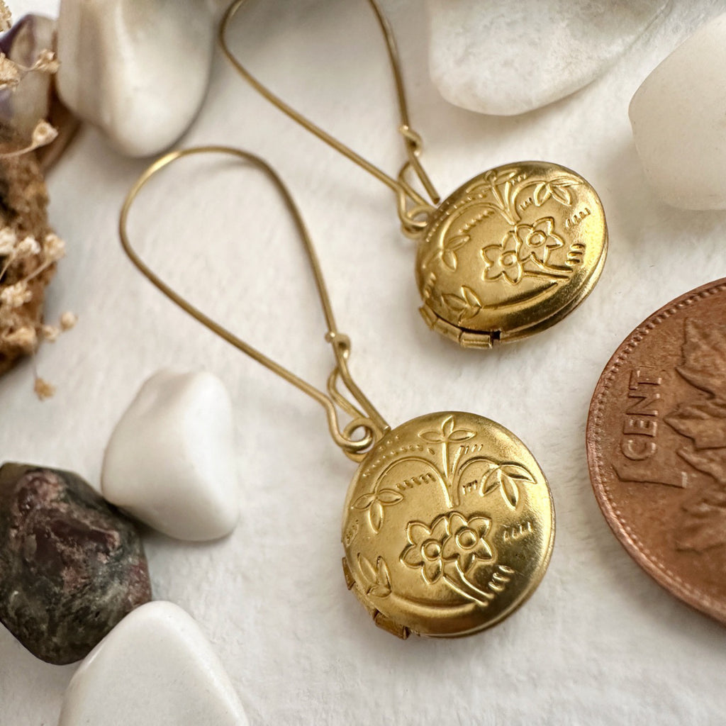 Locket Drop Earrings Brass.