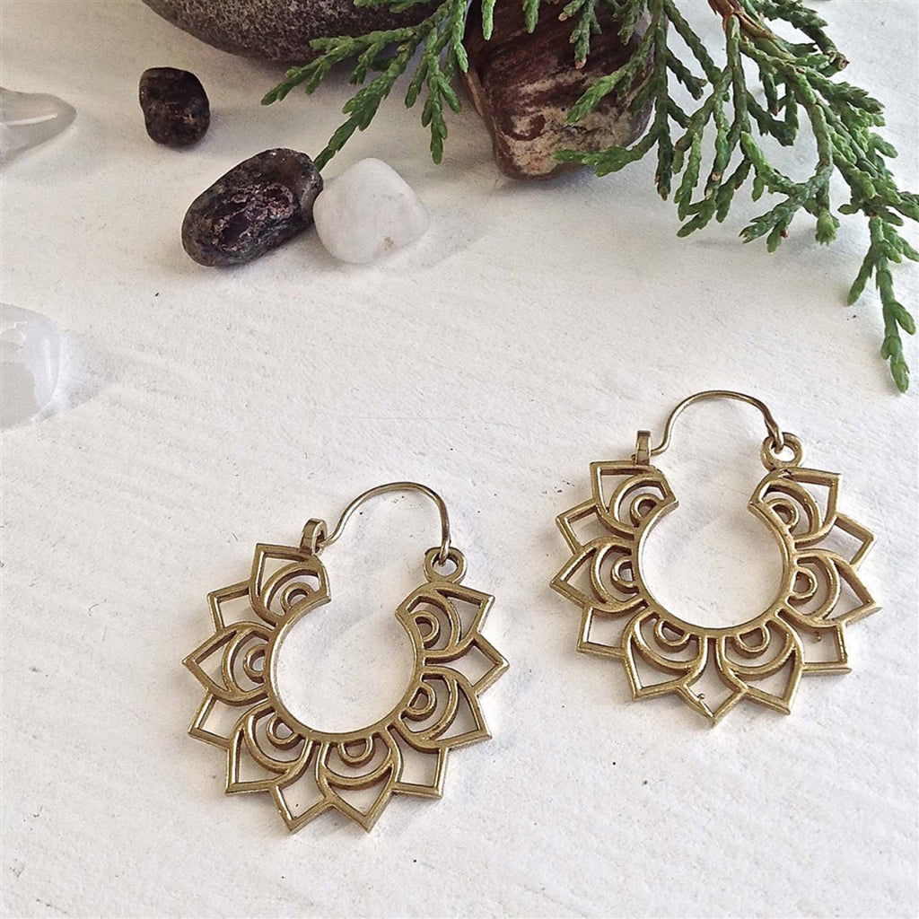 Lotus Mandala Earrings Brass.