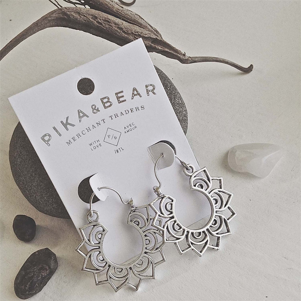 Lotus Mandala Earrings Silver packaging.