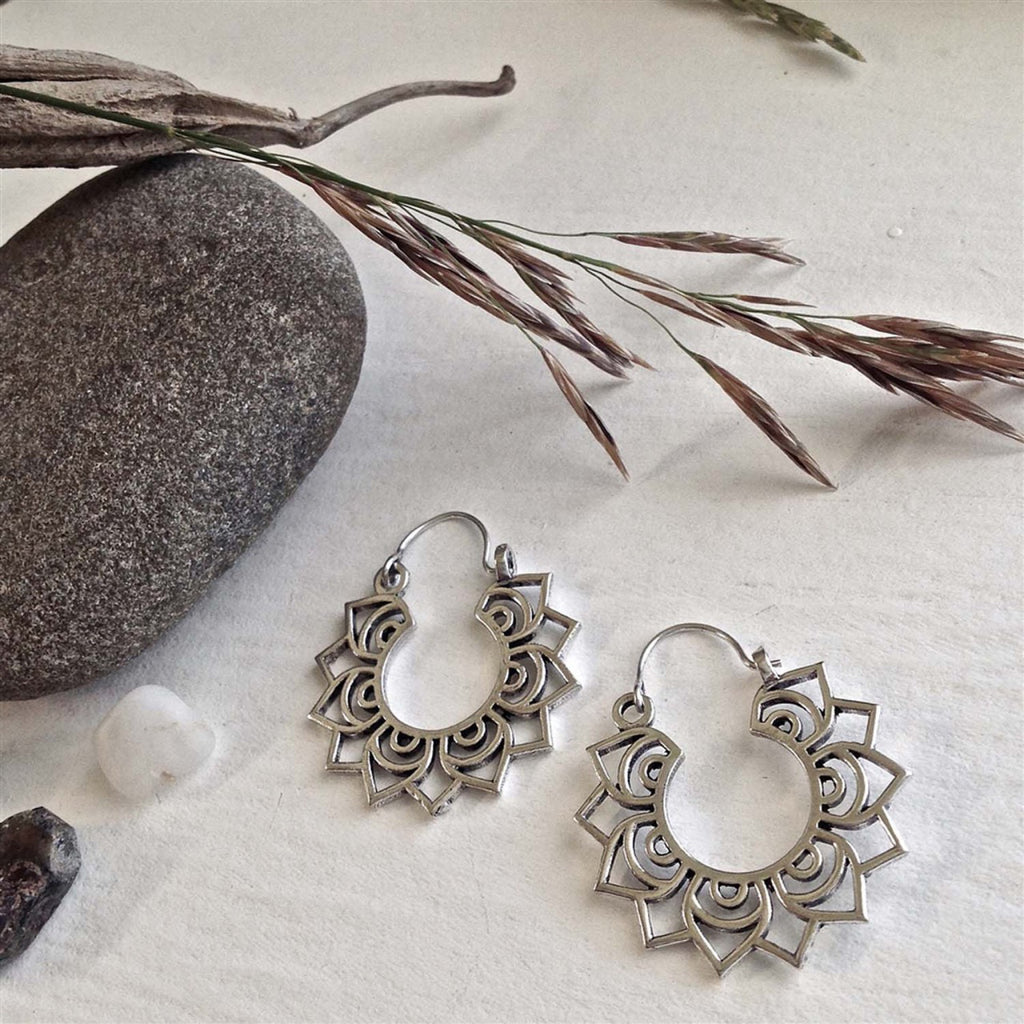 Lotus Mandala Earrings Silver.