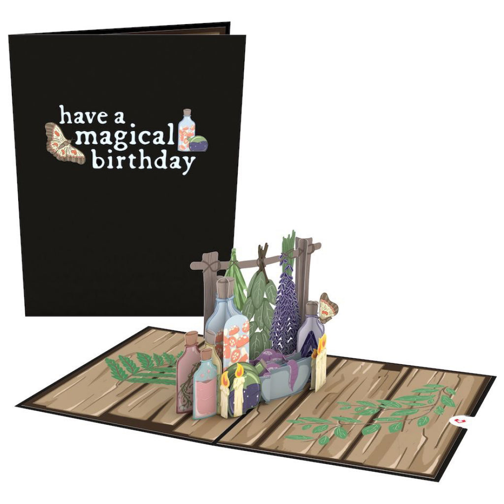 Magical Birthday Potions Pop-Up Card showing front and sindie.