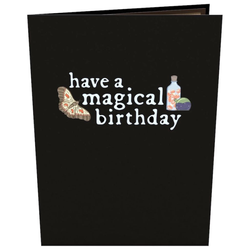 Magical Birthday Potions Pop-Up Card showing front.