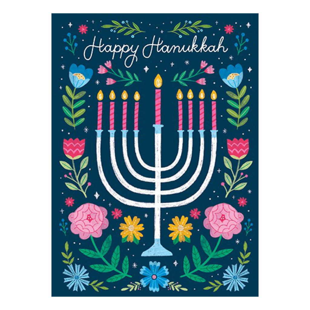 Menorah Flowers Hanukkah Card.