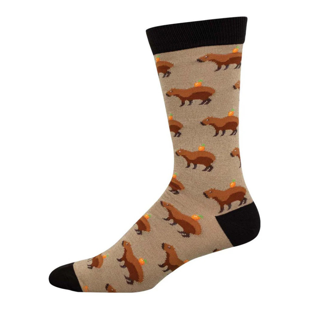 Men's Capybara Orange Bamboo Socks Hemp Heather.