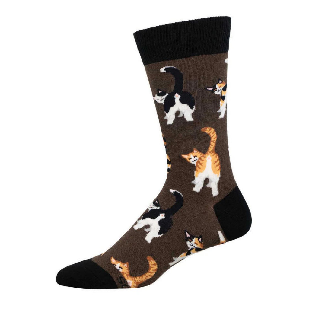 Men's Cat Butts Socks Brown Heather.