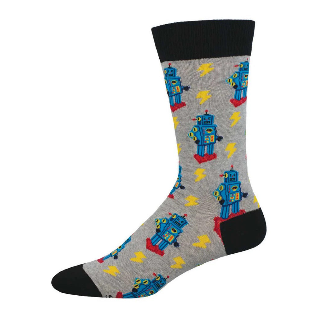 Men's Charge Of The Robots Socks Light Gray Heather.