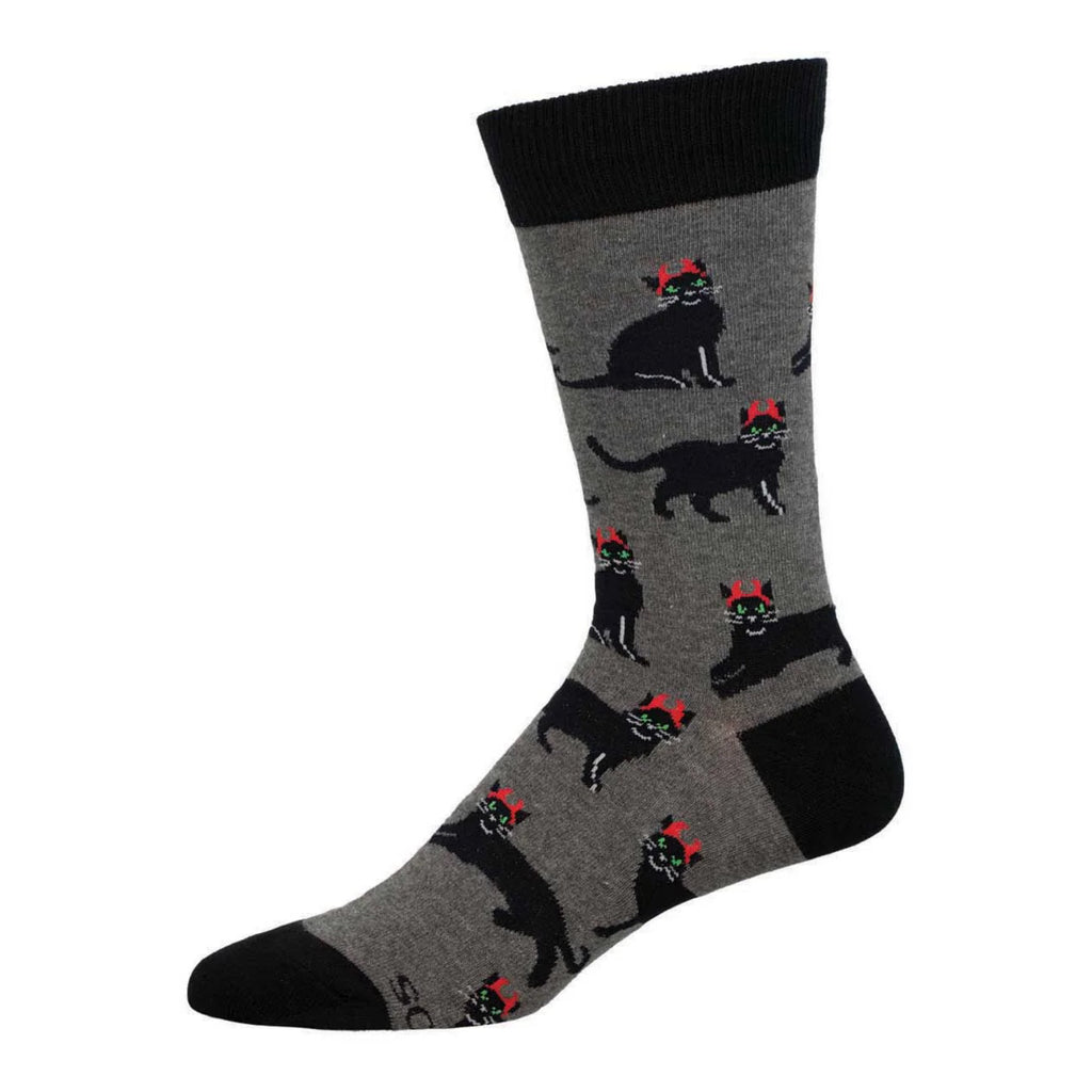 Men's Devilish Cats Socks Gray Heather.