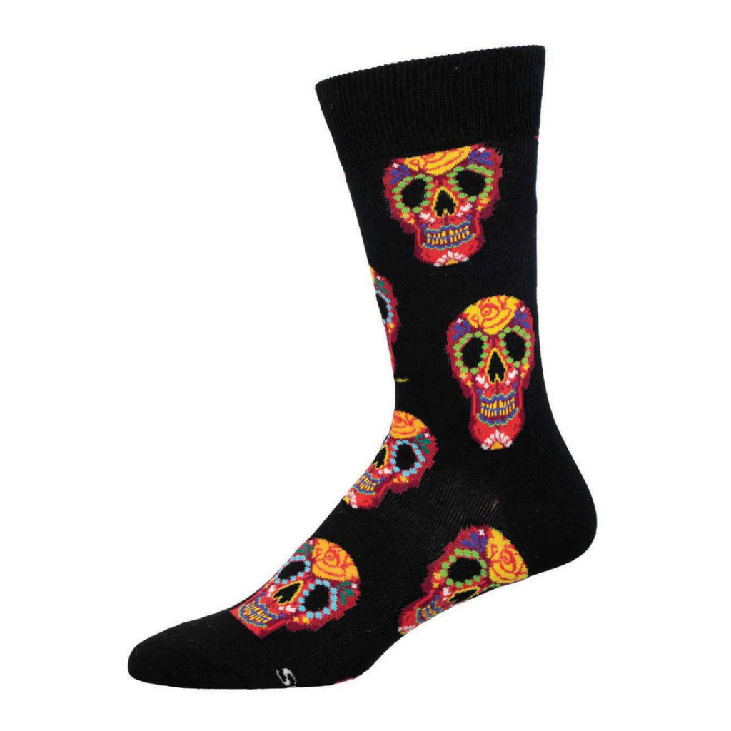 Men's Dia De Los Meurtos Skull Socks Black.