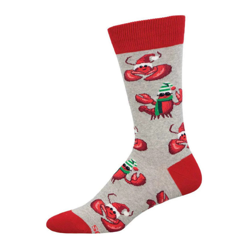 Men's Festive Lobsters Socks Light Gray Heather.