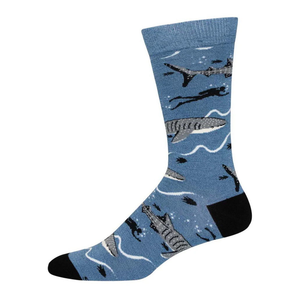 Men's Whale Shark Bamboo Socks Blue Heather.