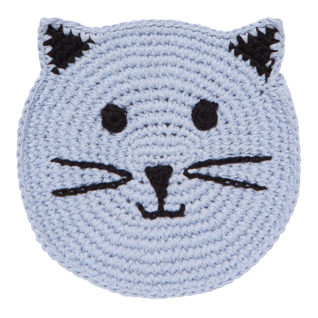 Meow & Furever Crochet Coaster - blue.