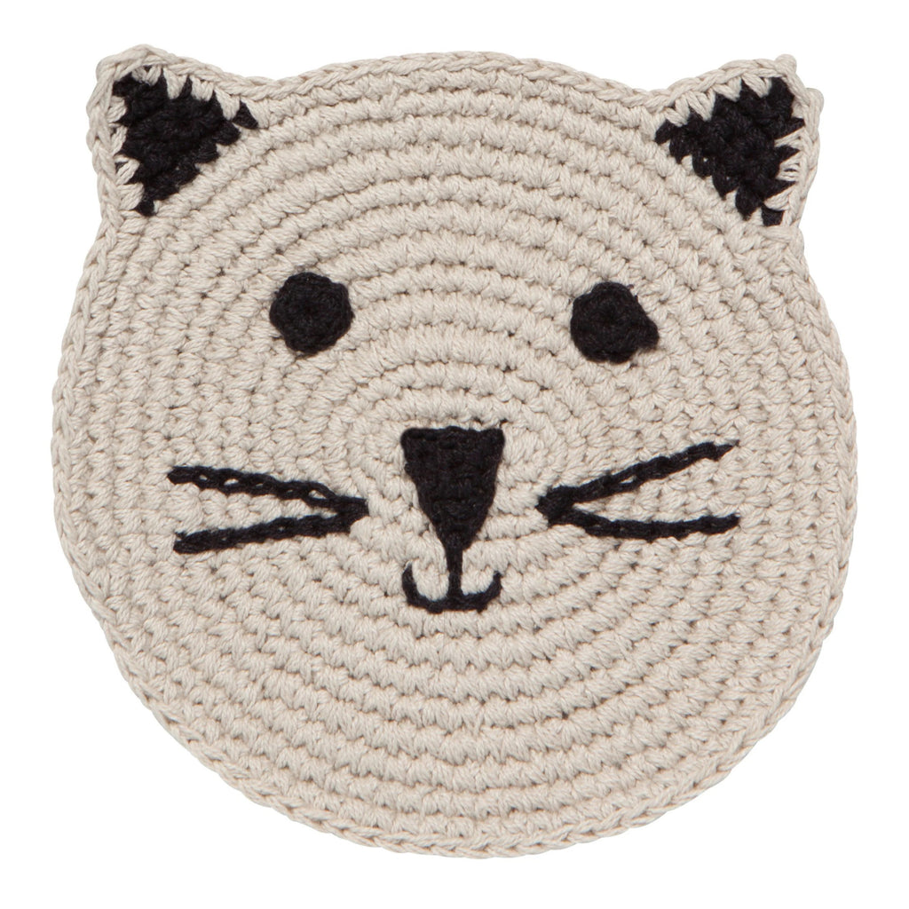 Meow & Furever Crochet Coasters - beige.