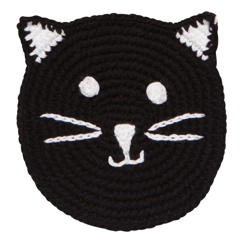 Meow & Furever Crochet Coasters - black.