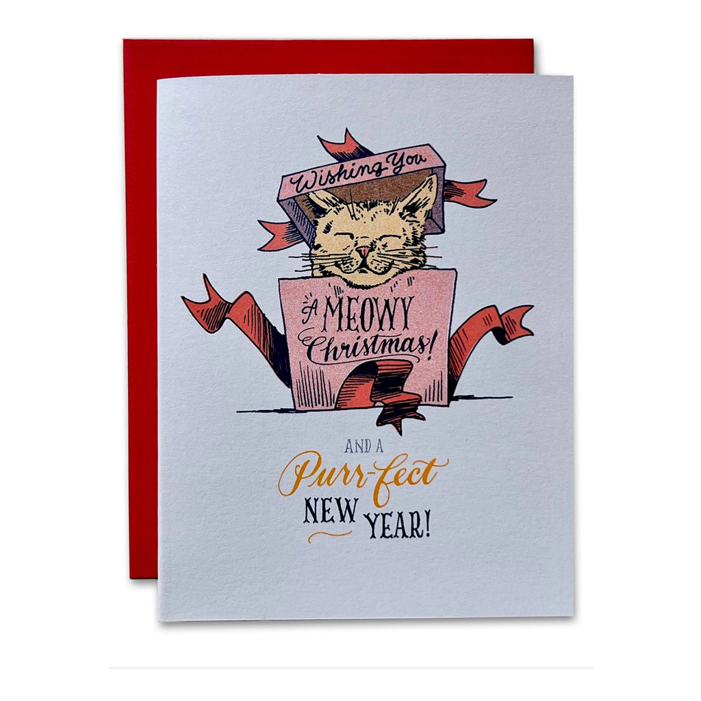 Meowy Christmas Risograph Holiday Card.