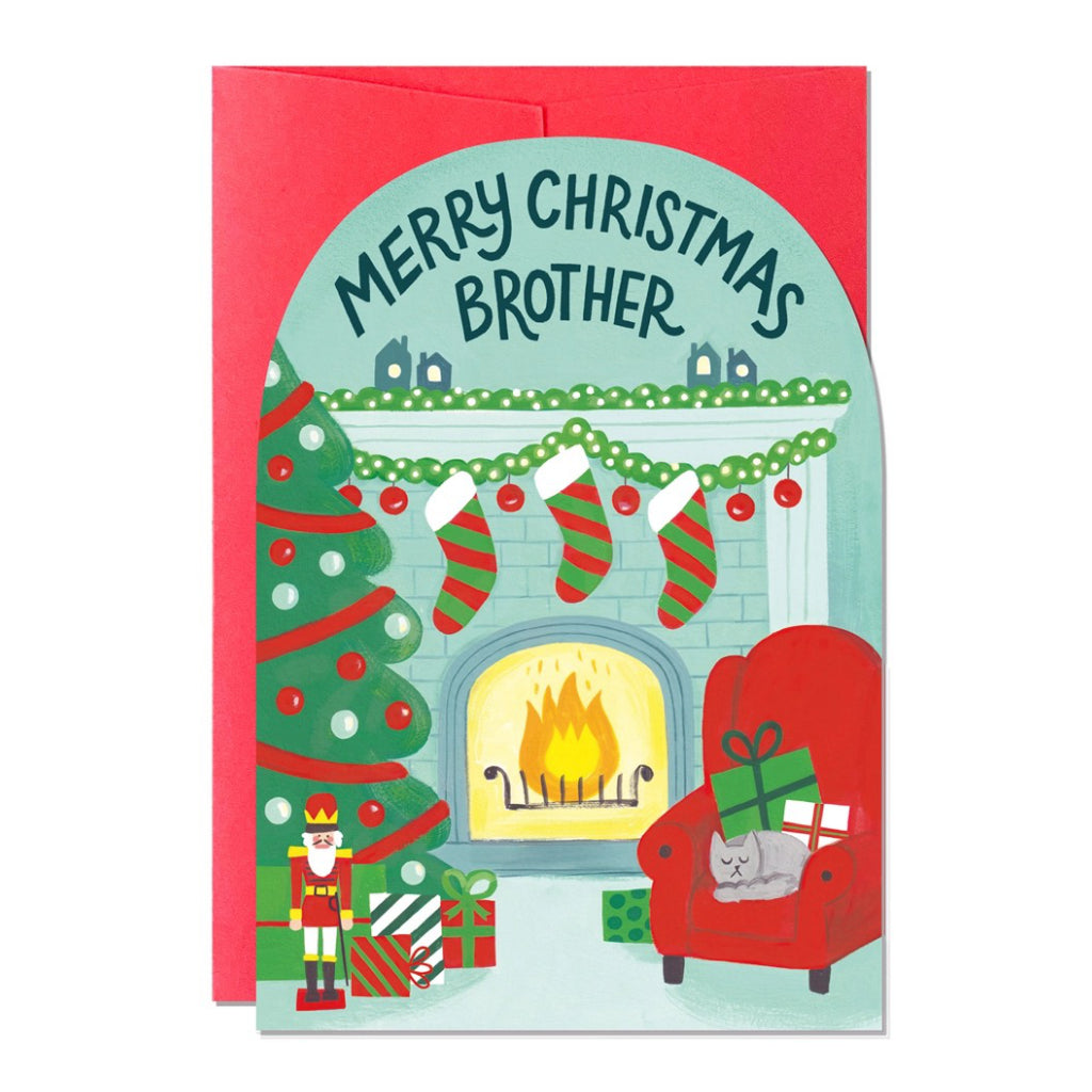 Merry Christmas Brother Fireplace Card.