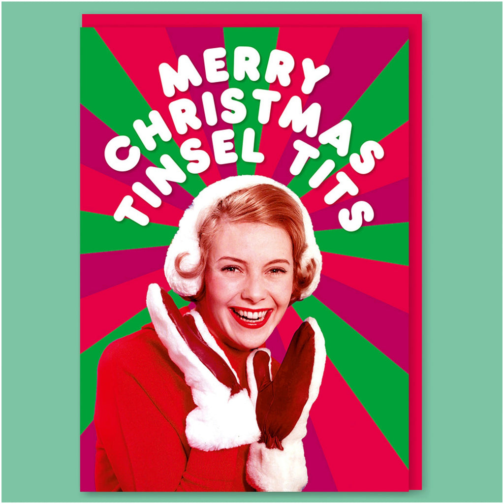 Merry Christmas Tinsel Tits Greeting Card.