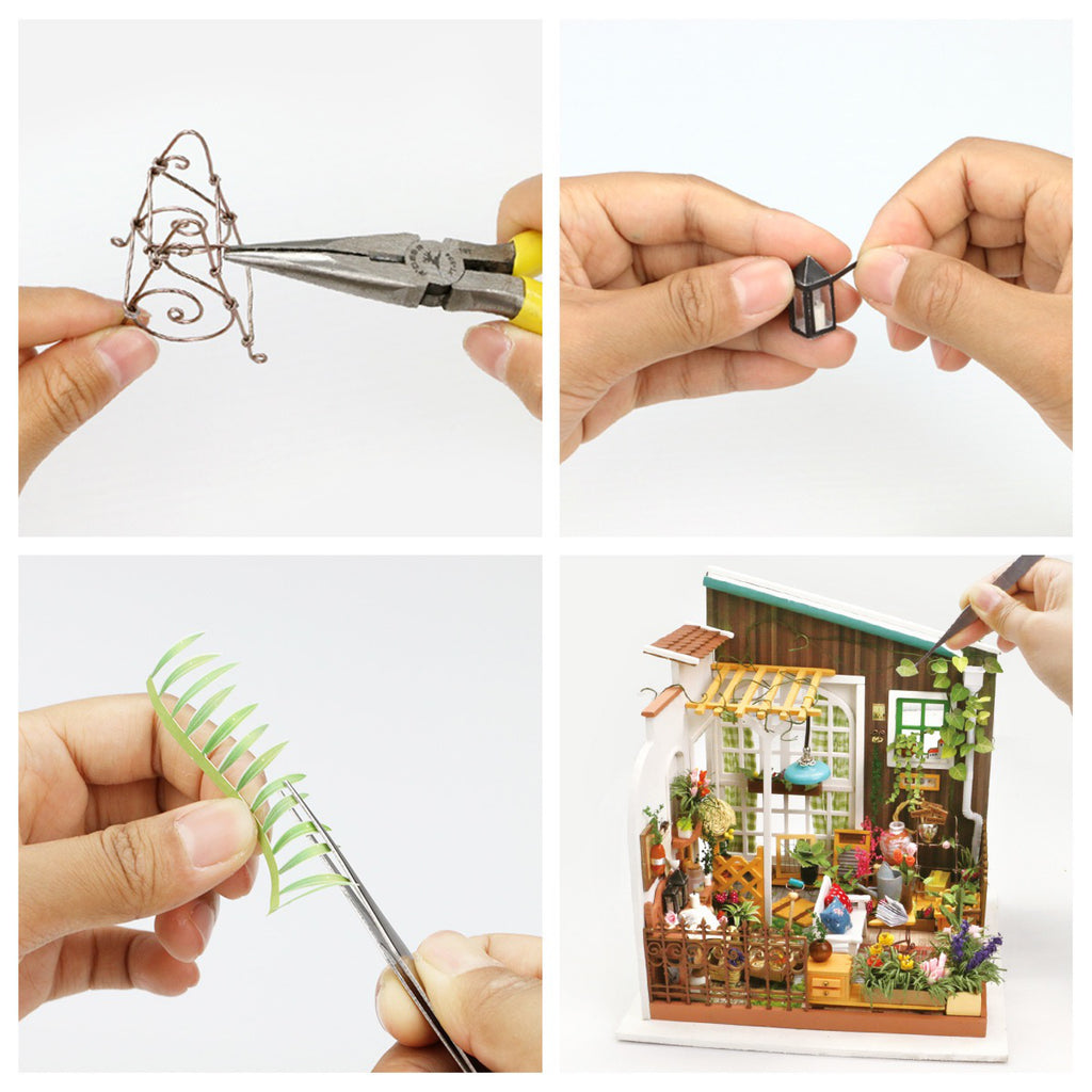 Miller's Garden DIY Miniature House Kit being assembled.