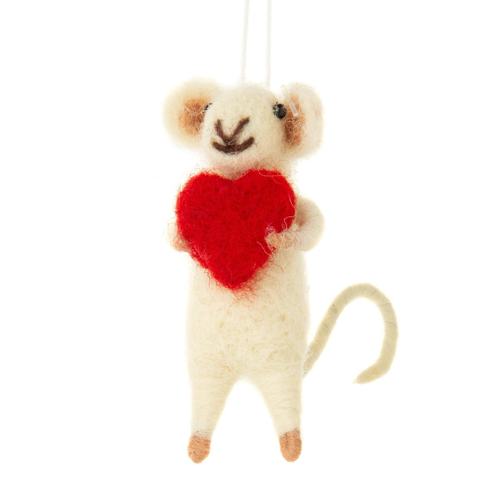 Mini Felt Mouse Ornament with heart.