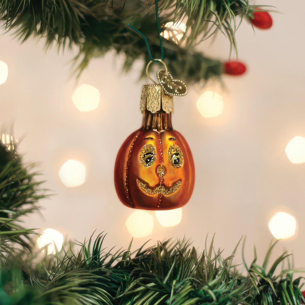Mini Jack O'Lantern Ornament in tree.