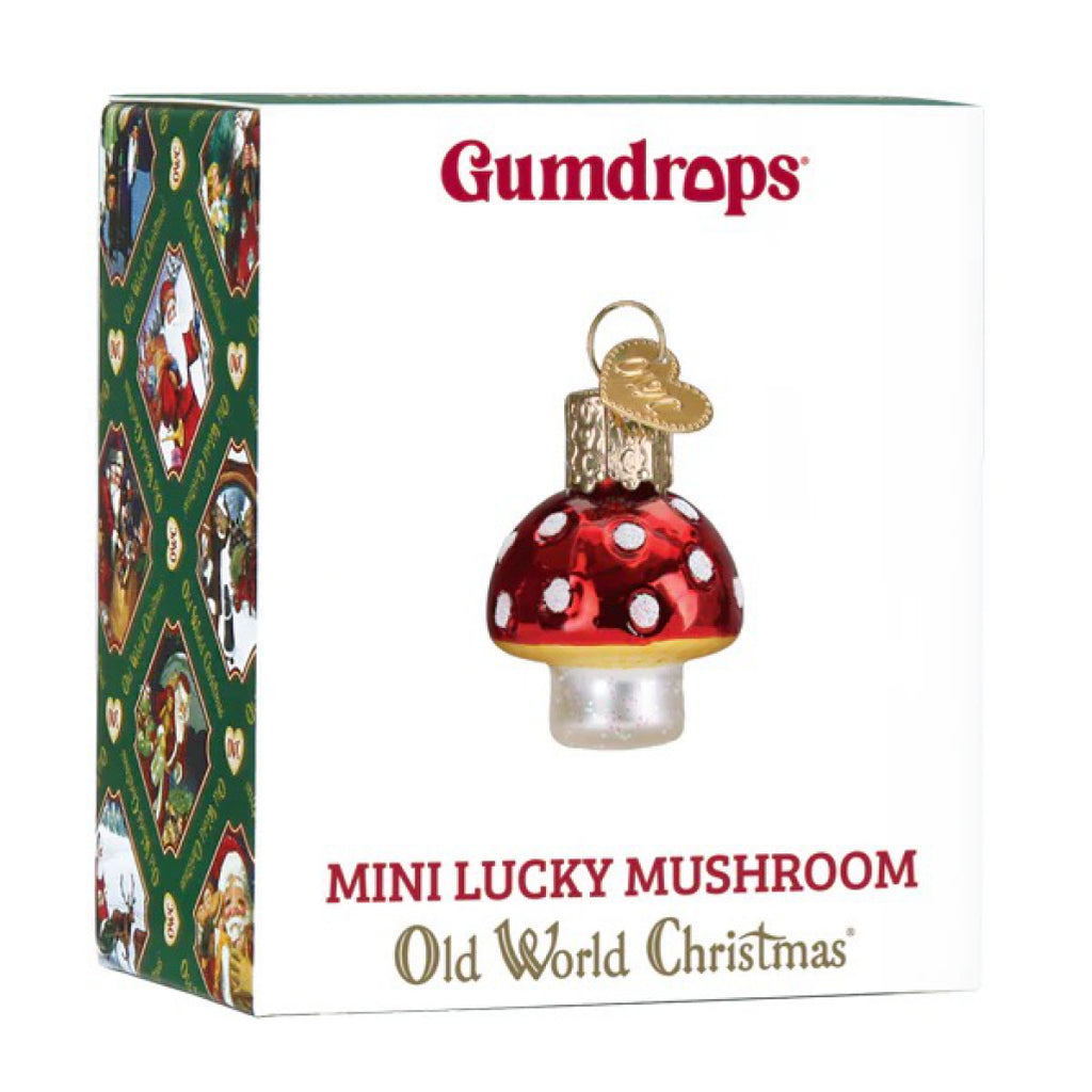 Mini Lucky Mushroom Ornament packaging.