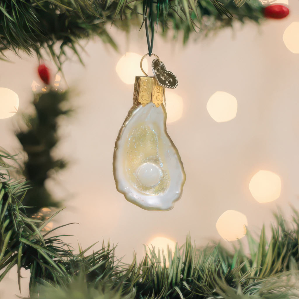 Mini Oyster With Pearl Ornament in tree.