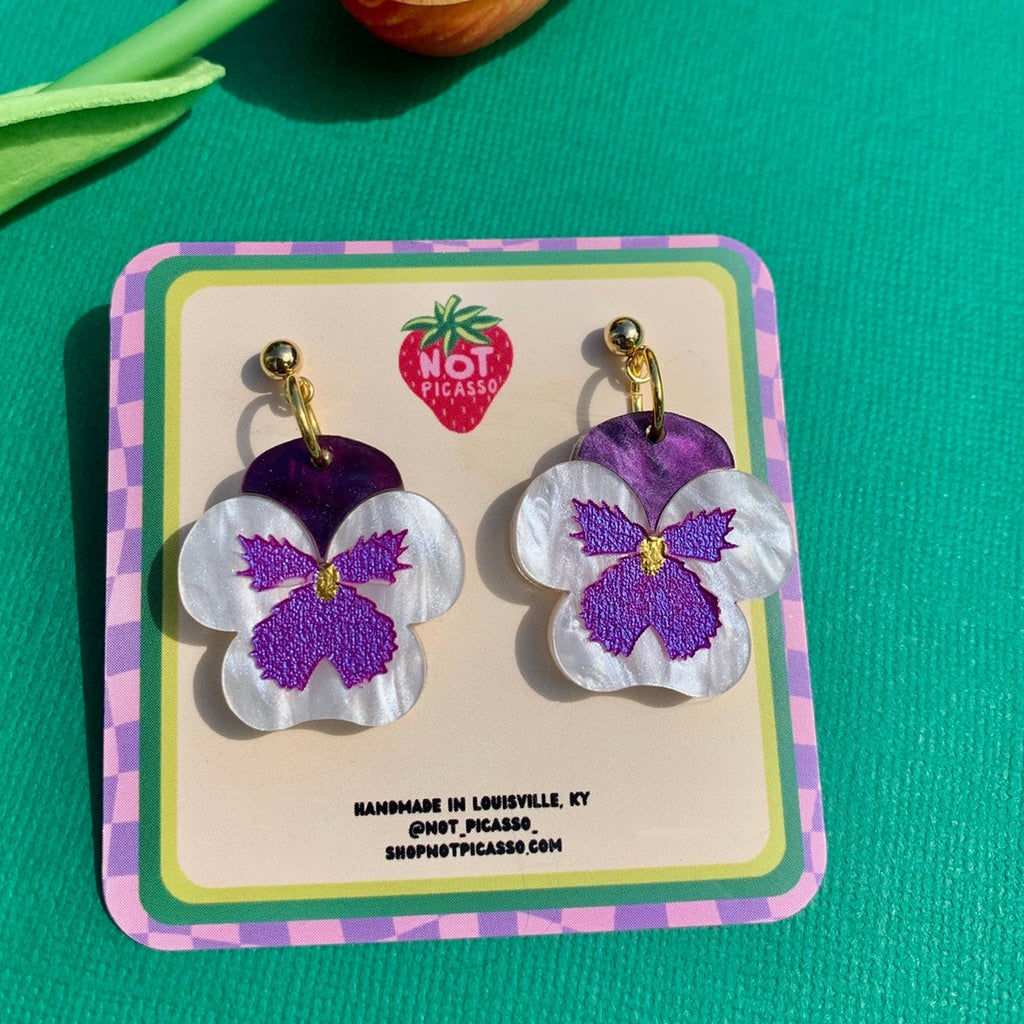 Mini Pansy Earrings packaging.